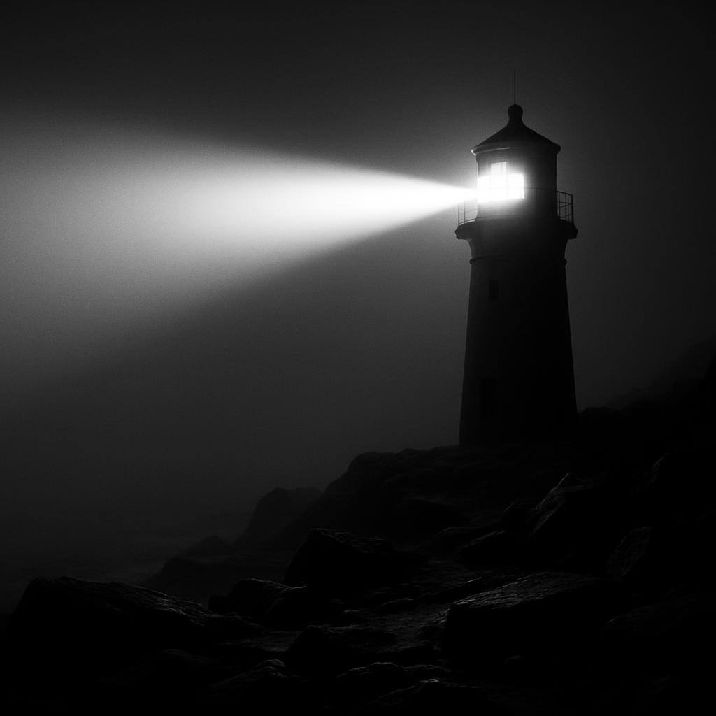 A lighthouse beaming a powerful light in the darkness.